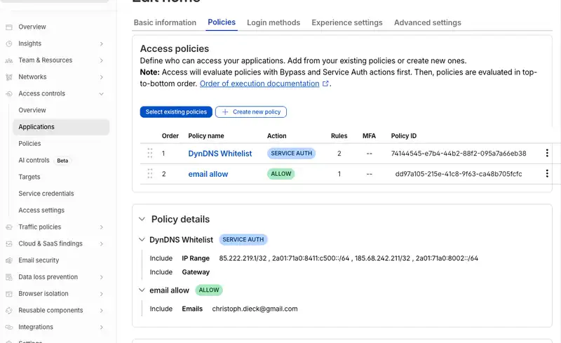 Access Policies in the Cloudflare Zero Trust Dashboard