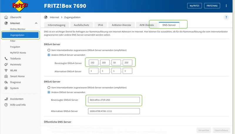 DNS settings in the Fritz!Box