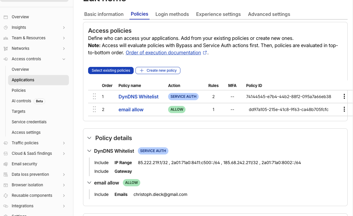 Access Policies in the Cloudflare Zero Trust Dashboard