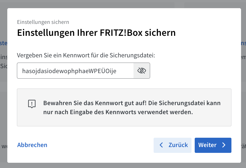 Export mit Passwort