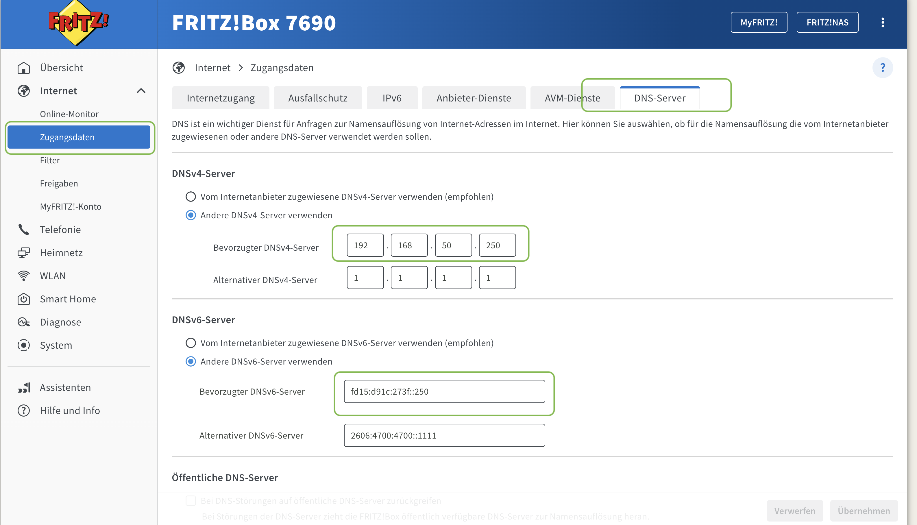 DNS settings in the Fritz!Box